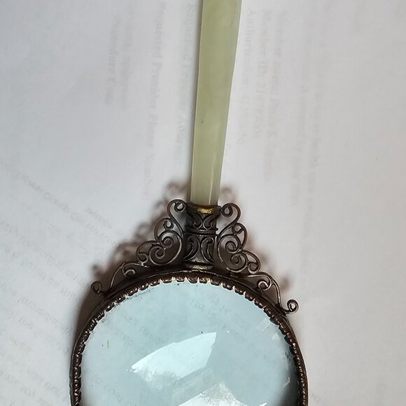 Vintage Chinese Brass Magnifying Glass with Jade Handle - Picture 2 of 6